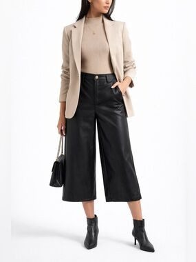 Marc New York Andrew Marc Faux Leather Wide Leg Crop Culotte Pants Black Size 4